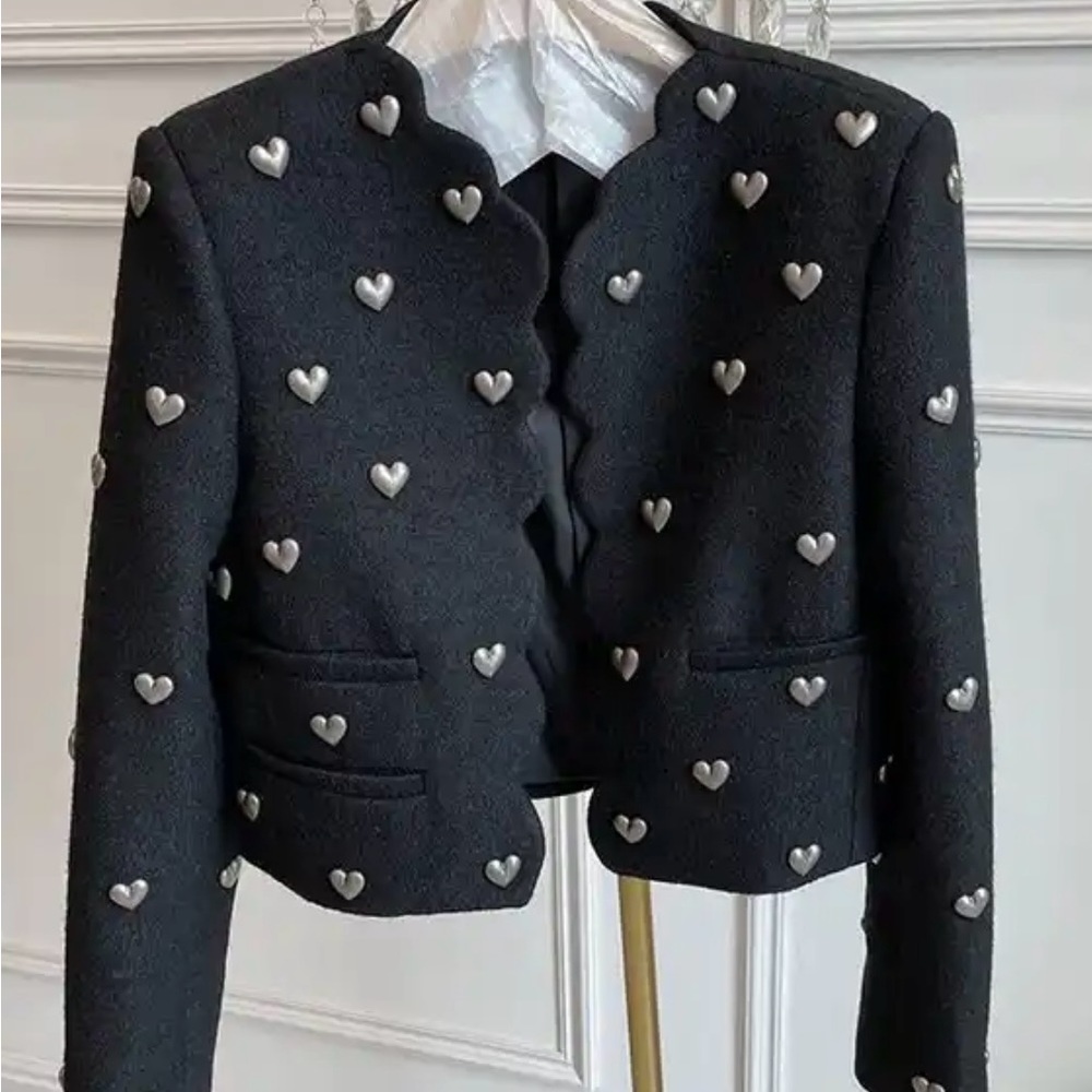 Chic Heart-Embellished Women's Blazer